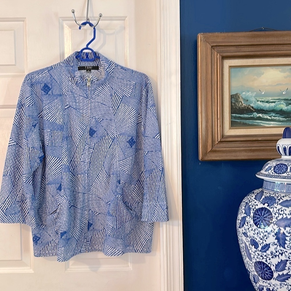 Women’s Toni Morgan Blue & White Polyester & Spandex Long Sleeve 3/4 Zip Top XL